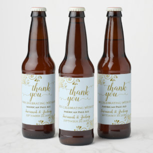 Étiquette Pour Bouteilles De Bière Elégant or et Mariage Merci bleu poudre