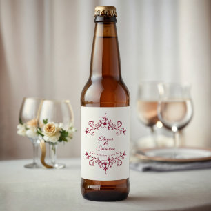 Étiquette Pour Bouteilles De Bière Élégant Vintage Romance Bourgogne Floral Mariage