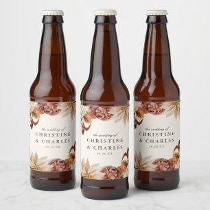 Étiquette Pour Bouteilles De Bière Elégante aquarelle d'automne Floral   Bière Mariag