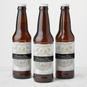 Étiquette Pour Bouteilles De Bière Élégante boule de Noël en argent sur les lumières 