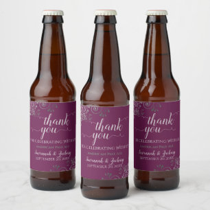Étiquette Pour Bouteilles De Bière Elégante dentelle d'argent sur le Mariage Merci Ca