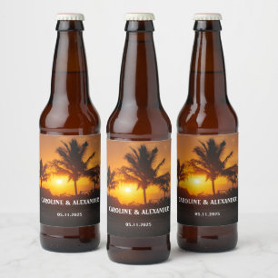 Étiquette Pour Bouteilles De Bière Elégante plage tropicale du coucher de soleil d'ét