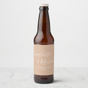 Étiquette Pour Bouteilles De Bière Élégante signature mariage taupe bronzé écriture