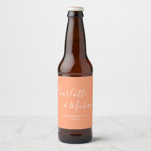 Étiquette Pour Bouteilles De Bière Élégante signature script mariage pêche