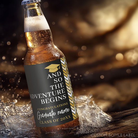 Étiquette Pour Bouteilles De Bière Et Donc L'Aventure Commence La Graduation Black Go