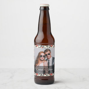 Étiquette Pour Bouteilles De Bière Étiquette de bière de mariage fleur rose radieuse