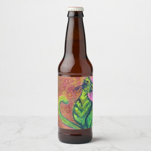 Étiquette Pour Bouteilles De Bière étiquette de vin de chat vert (Devant)