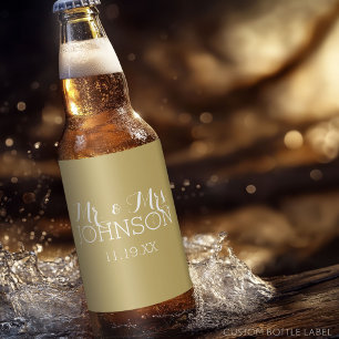 Étiquette Pour Bouteilles De Bière Faveur de mariage M & Mme - Or minimaliste