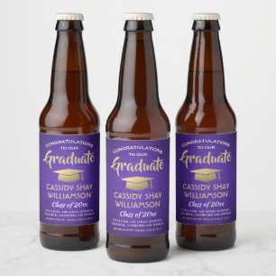 Étiquette Pour Bouteilles De Bière Félicitations de Graduation Brossé Purple Or et Bl