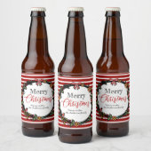 Étiquette Pour Bouteilles De Bière Festive Wreath & Red Stripes | Joyeux Noël (Bouteilles)