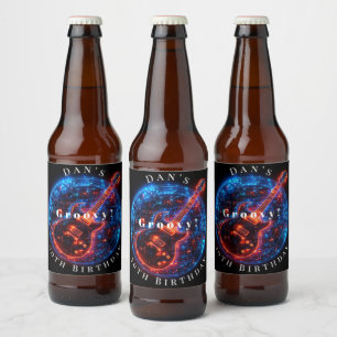 Étiquette Pour Bouteilles De Bière Fête d'anniversaire néon Guitare Rock