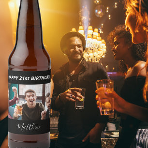 Étiquette Pour Bouteilles De Bière Fête d'anniversaire personnalisée photo noir blanc