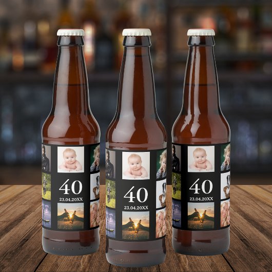 Étiquette Pour Bouteilles De Bière fête de 40e anniversaire photo collage mec noir