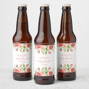 Étiquette Pour Bouteilles De Bière Fête de Bébé Fille Floral Rose Verte