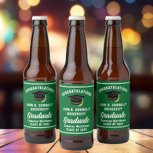 Étiquette Pour Bouteilles De Bière Fête de fin d'études verte personnalisée pour le d