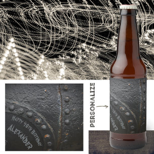 Étiquette Pour Bouteilles De Bière Fête de l'homme de style industriel en métal noir
