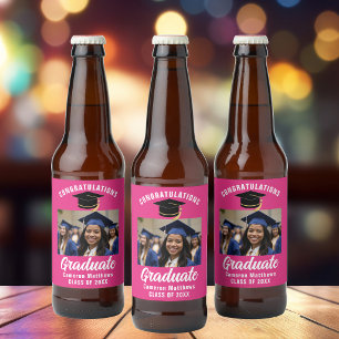Étiquette Pour Bouteilles De Bière Fête de remise des diplômes rose chaud personnalis