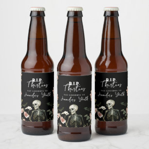 Étiquette Pour Bouteilles De Bière Fête des 40 ans RIP Squelette Fleurs Roses Party