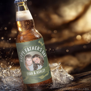 Étiquette Pour Bouteilles De Bière Fête des pères heureuse - Photo Camouflage Green
