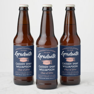 Étiquette Pour Bouteilles De Bière Fêtes de fin d'études Grats Marine Blue Rose Rose