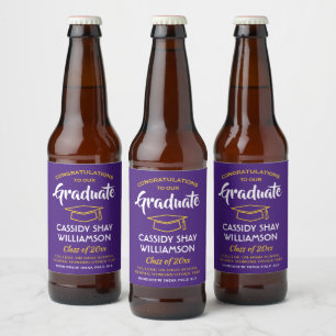Étiquette Pour Bouteilles De Bière Fêtes de fin d'études Grats Purple Gold Jaune