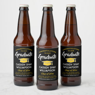 Étiquette Pour Bouteilles De Bière Fêtes de Graduation Félicats Moderne Noir Or Jaune