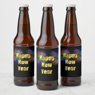 Étiquette Pour Bouteilles De Bière Feu d'artifice de la fête du Nouvel An