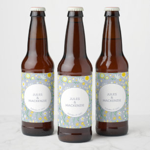 Étiquette Pour Bouteilles De Bière Fleur sauvage Bleu Botanique Mariage à motifs flor