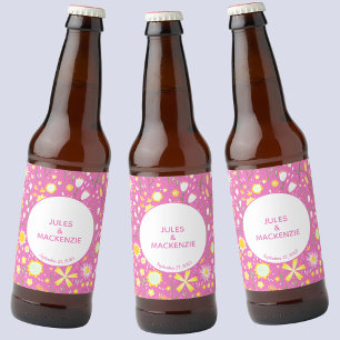 Étiquette Pour Bouteilles De Bière Fleur sauvage rose botanique Mariage à motifs flor