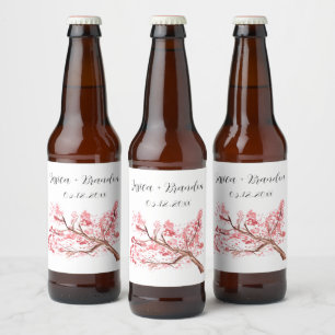 Étiquette Pour Bouteilles De Bière Fleurs d'aquarelle en fleurs de cerisier Mariage f