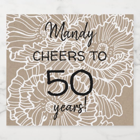 Étiquette Pour Bouteilles De Bière Fleurs Lineart pies anniversaire (Étiquettes simples)