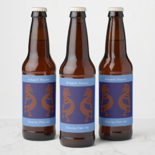 Étiquette Pour Bouteilles De Bière Flûte Jouer Kokopelli Figure - Rouille rouge sur b