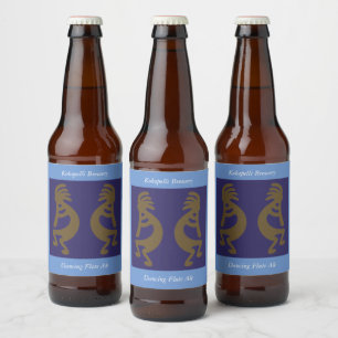 Étiquette Pour Bouteilles De Bière Flûte Jouer Kokopelli Figure - Vert sur Bleu