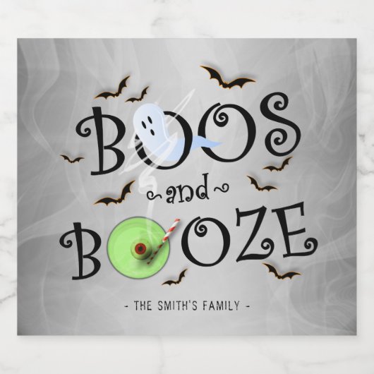 Étiquette Pour Bouteilles De Bière Fumé Grey Boos & Booze Halloween Party (Étiquettes simples)