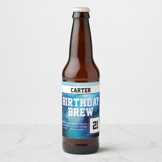 Étiquette Pour Bouteilles De Bière Funny Monogrammed 21 Joyeux anniversaire (Devant)