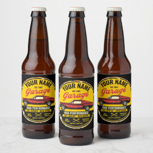 Étiquette Pour Bouteilles De Bière Garage de voiture classique rouge rapide 1967 pers