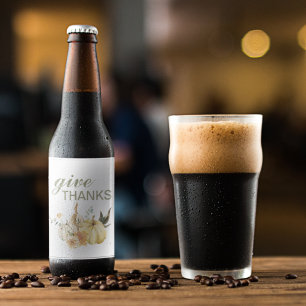 Étiquette Pour Bouteilles De Bière Give Thanks Watercolor Pumpkin