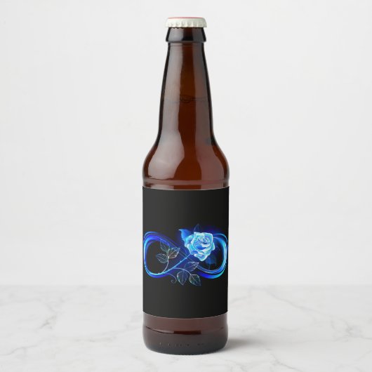 Étiquette Pour Bouteilles De Bière Glowing infinity with blue rose (Devant)