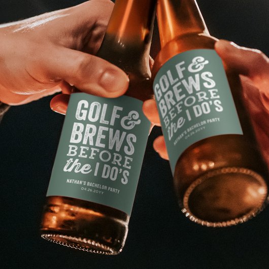 Étiquette Pour Bouteilles De Bière Golf et bières avant la fête de bachelor en vert