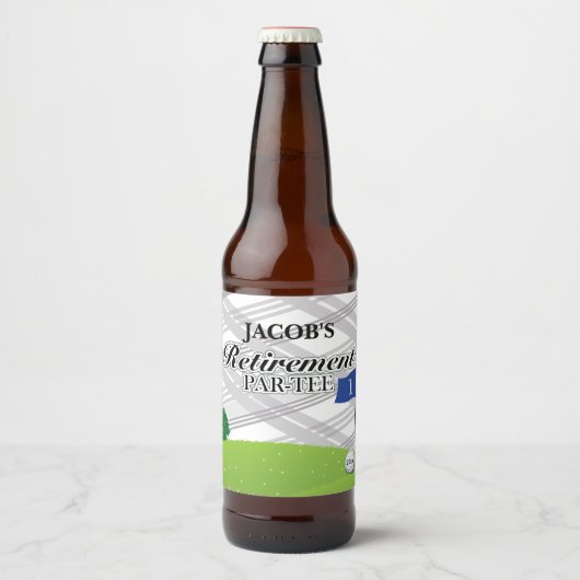 Étiquette Pour Bouteilles De Bière Golf, Grey Plaid Retraite Party (Devant)