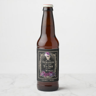 Étiquette Pour Bouteilles De Bière Gothique Floral Crâne Personnaliser Nom Halloween