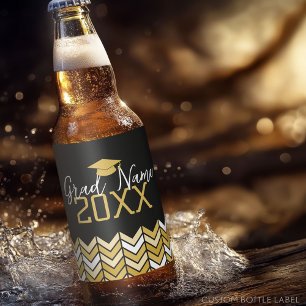 Étiquette Pour Bouteilles De Bière Grande année - Nom et Casquette - Graduation d'or 