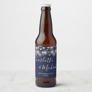 Étiquette Pour Bouteilles De Bière Guirlande lumineuse Signature Écriture Bleu Marine