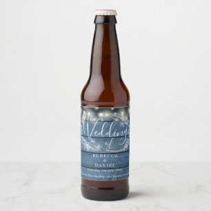 Étiquette Pour Bouteilles De Bière Guirlandes Lumineuses Florales Bleu Bois Rustique