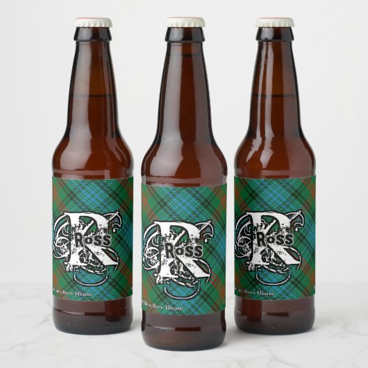 Étiquette Pour Bouteilles De Bière Happy Scotsman Clan Ross Tartan Monogram (Bouteilles)