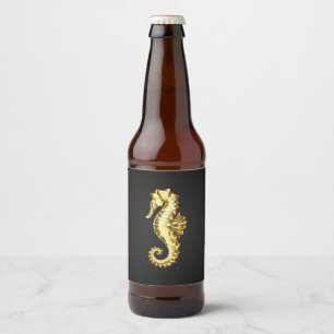 Étiquette Pour Bouteilles De Bière Hippocampe Polygonal Doré