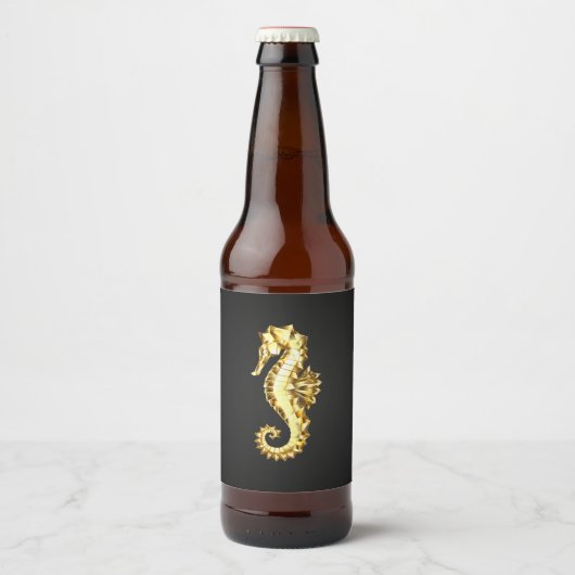Étiquette Pour Bouteilles De Bière Hippocampe Polygonal Doré (Devant)