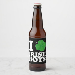 Étiquette Pour Bouteilles De Bière I Love Irish Boys Shamrock Heart St Patrick's Day
