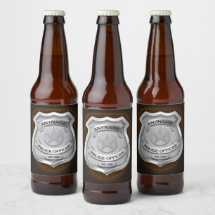 Étiquette Pour Bouteilles De Bière Insigne de nom d'agent de police personnalisé shér