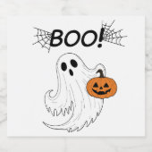 Étiquette Pour Bouteilles De Bière Jack-o’ lanterne et un fantôme blanc Boo Halloween (Étiquettes simples)